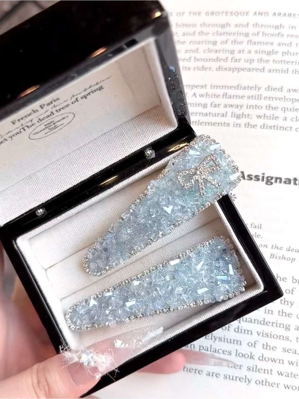 Iridescent Light Blue Crystal Hair Clips - Only Ribbon Left